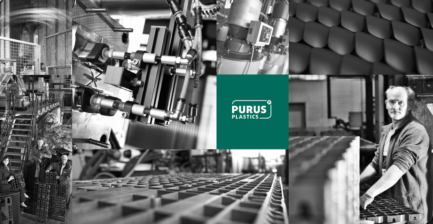 Zu sehen ist ein Zusammenschnitt mehrerer Schwarz/Weiss-Aufnahmen innerhalb des Firmengeländes von Purus Plastics.