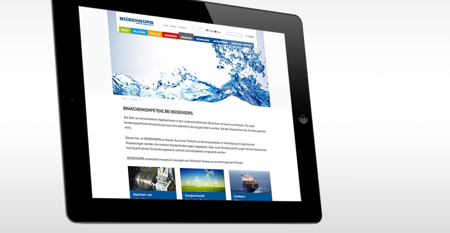 IPad mit geöffneter BD Sensors Webseite