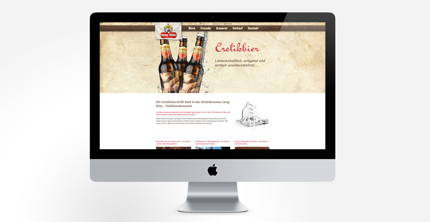 Monitor mit Webseite Lang Bräu